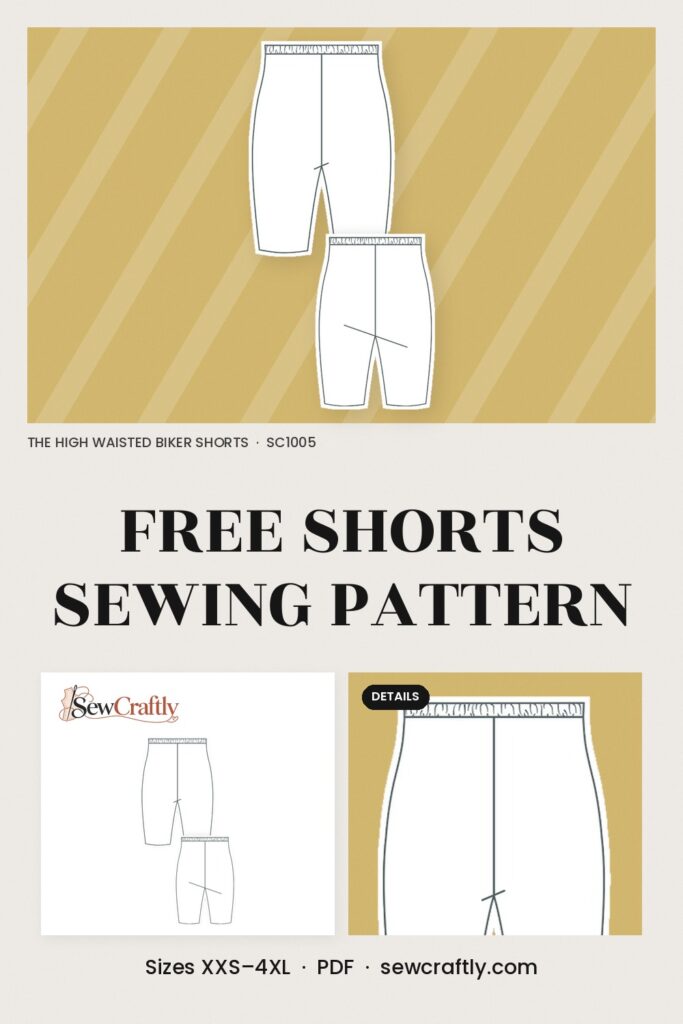 Free high waisted biker shorts sewing pattern PDF SC1005, sizes XXS to 4XL